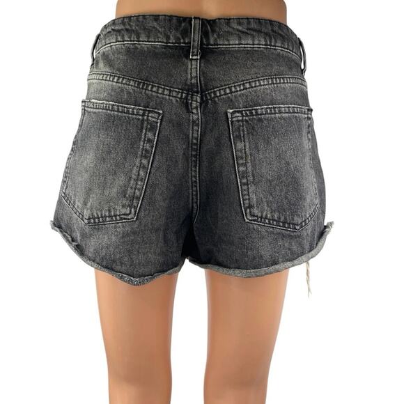 Zara Womens Black Washed Distressed High Rise Raw Hem Cutoff Denim Jean Shorts 4 - Picture 3 of 5